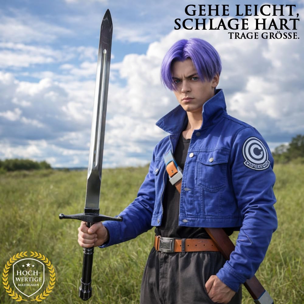 Dragon Ball Z Future Trunks Schwert 112cm | Dragonball Tapions Schwert aus Stahl mit tragbarer Rückenscheide | DBZ Anime Cosplay Waffe & Gurt | Metall Replik