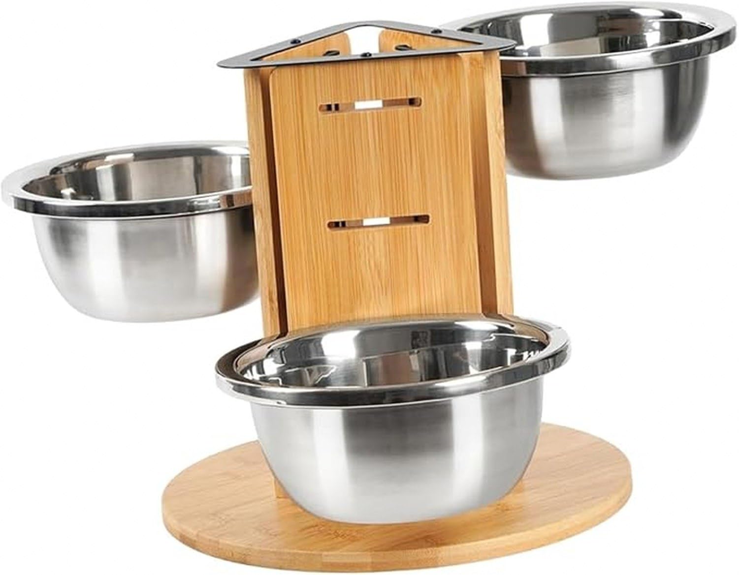 Erhöhte Katzennäpfe mit Holzständer für 3 Näpfe, Schräg gestellter Katzenfutterspender & Hundefutternapf mit Wasserbehälter für Katzen, Welpen & Hunde, Anti-Sch, Height Adjustable (3 Bowls)