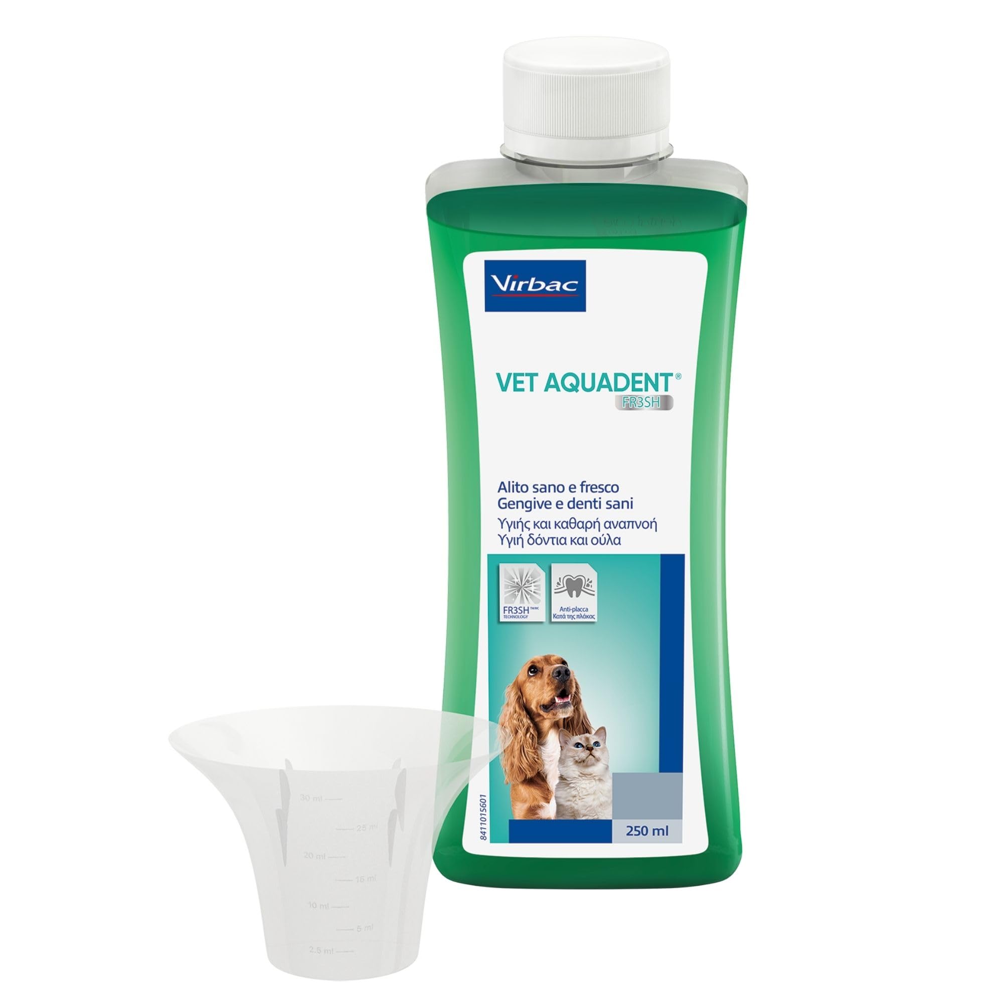 Virbac Aquadent Vet Anti-Placca per Gatti, Cani, Cavalli, 250 ml