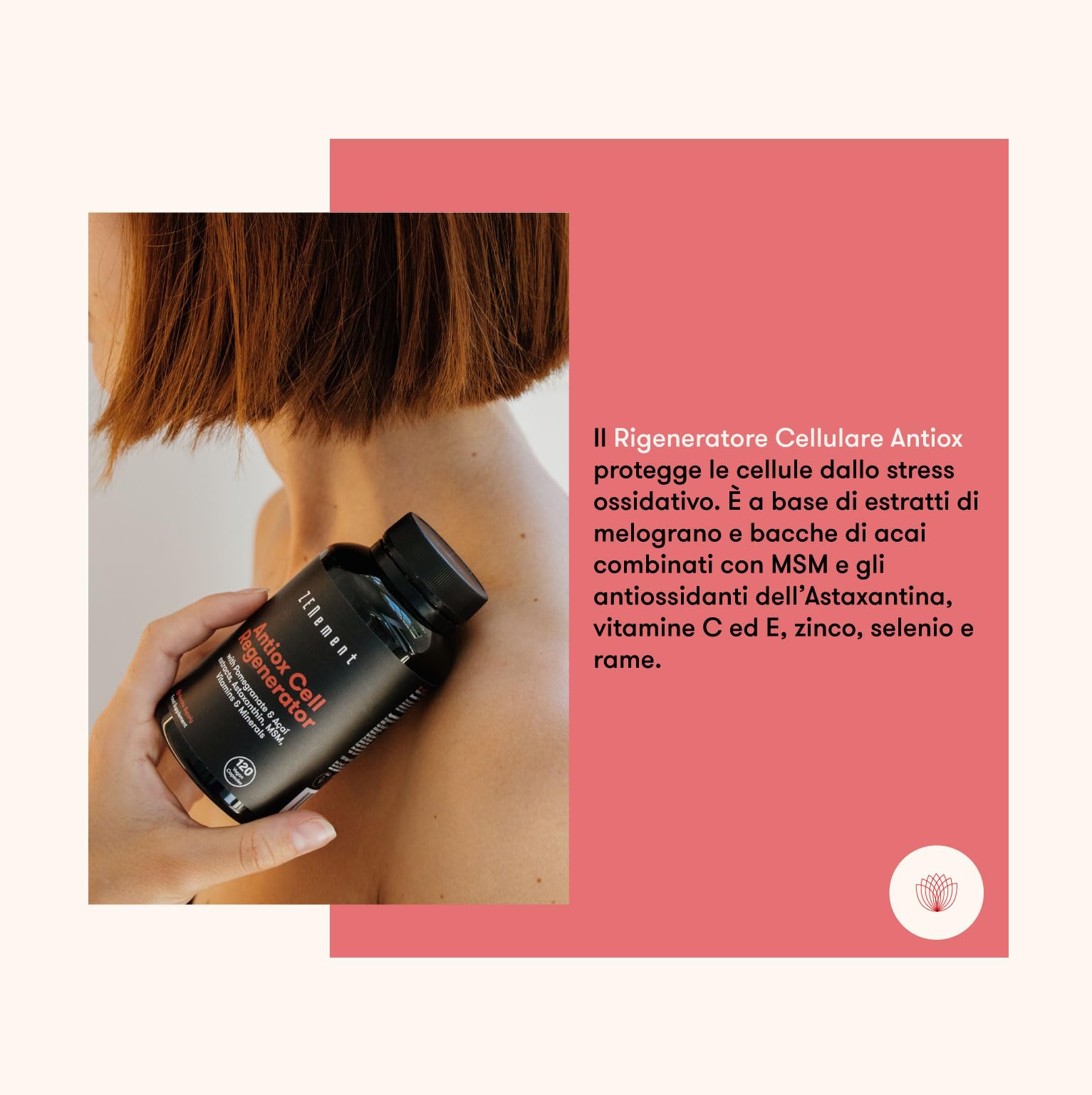 Antiossidante Rigeneratore Cellulare, Anti-invecchiamento, con melograno, Açaí, Astaxantina, MSM, Vitamine C ed E e Minerali (zinco, selenio e rame), 120 capsule | Zenement