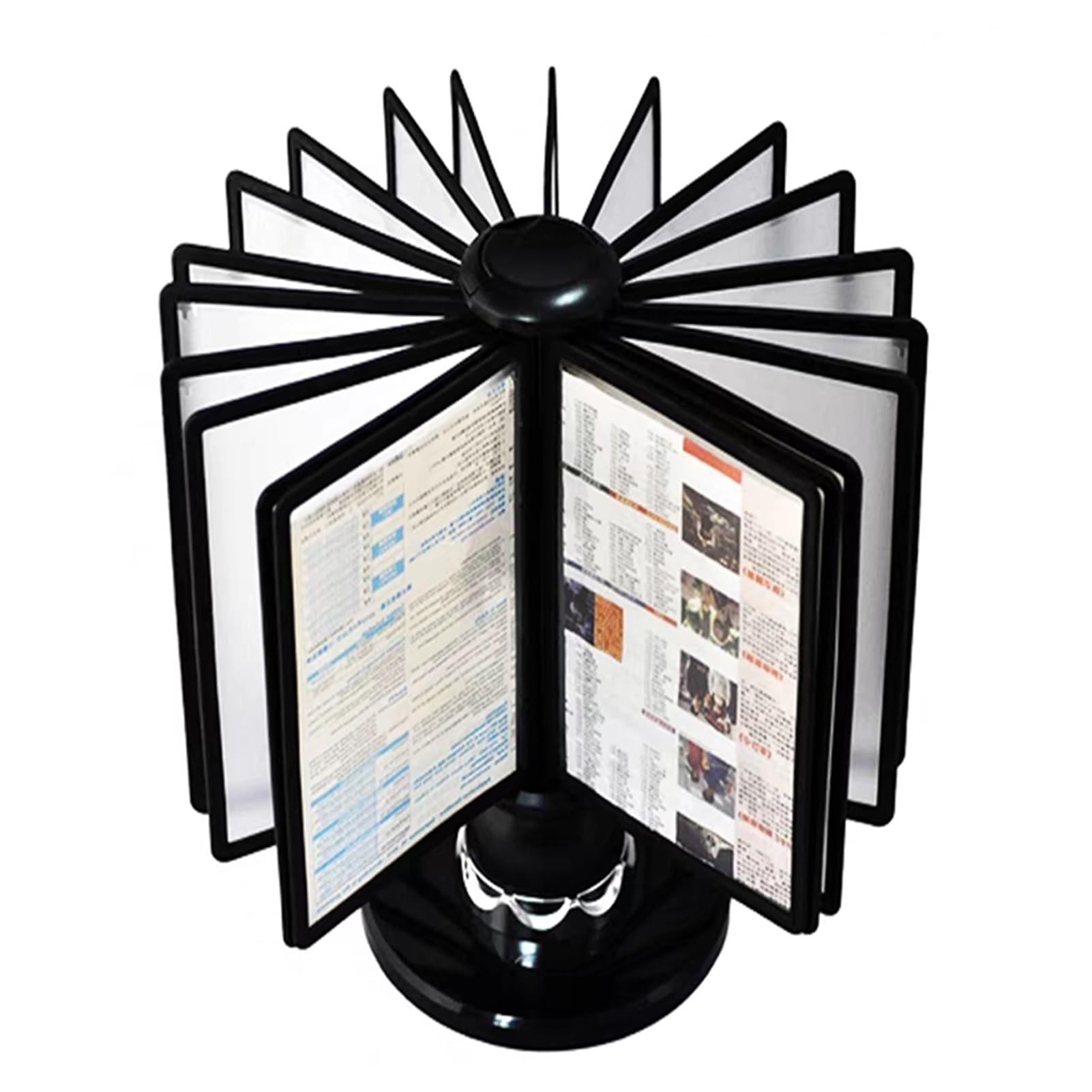 IUokLU Rotatable Deluxe Catalog Display Rack - Desk Reference Organizer 20 Double-Sided Panels, Letter-Size, Desktop Flip Display Document Shelf, A4 Documents Poster Rotating Insert, Black Base