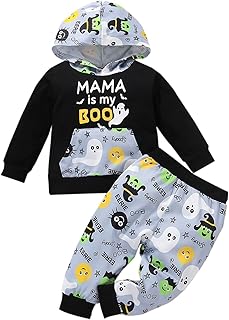 Chollius Boys,Clothing,Outfits & Clothing Sets Toddler Infant Unisex Halloween Theme Clothing 2PCS Set Long Sleeve Hooded Pullover Sweatshirt Top+ Ghost Pumpkin Lantern Printed Elastic Waist Long Pants