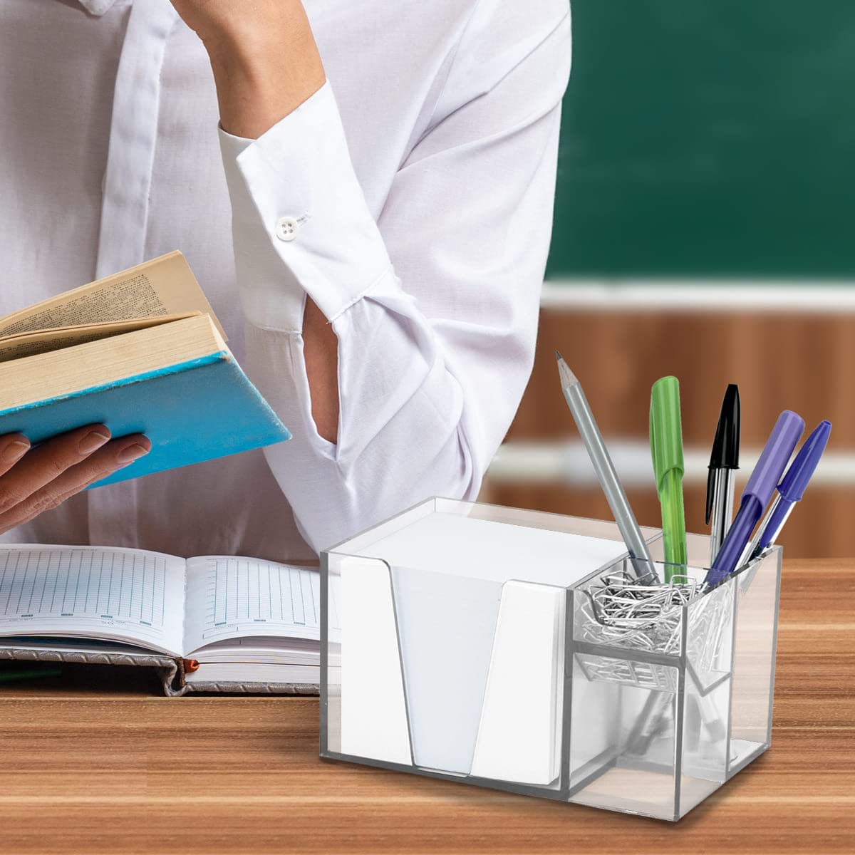 Acrimetazb Schreibtisch-Organizer für Stifte, Büroklammern, transparent mit Papier