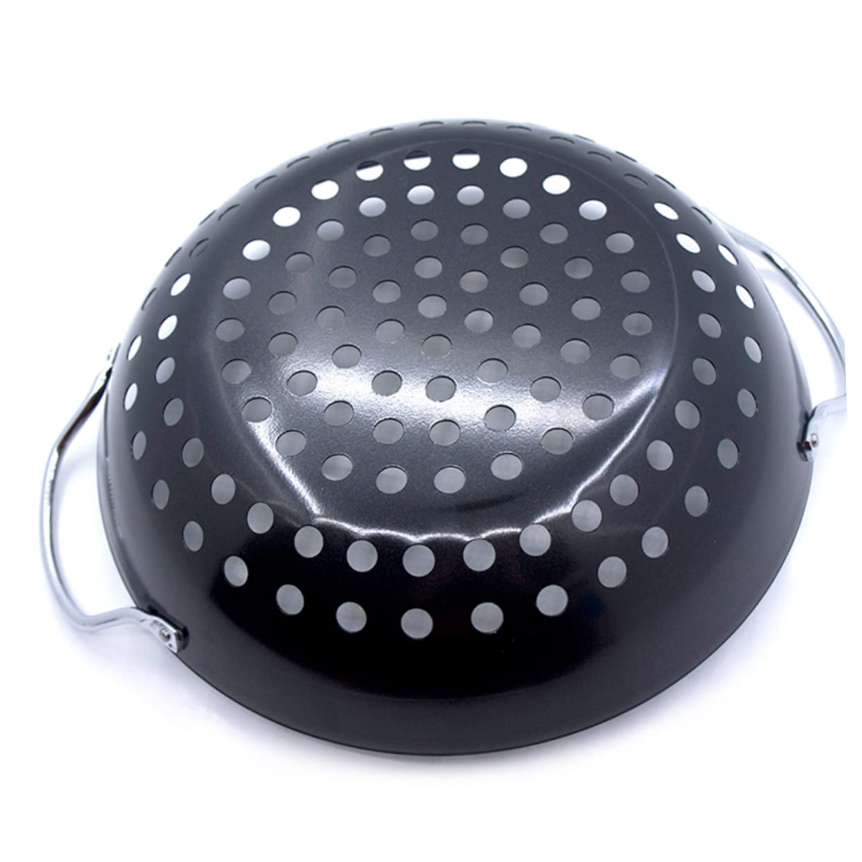 Piastra per Barbecue Antiaderente in Acciaio Nero con Manico, Design a Fori per Frutta e Pesce, Facile da Pulire, per Uso Esterno e Casa