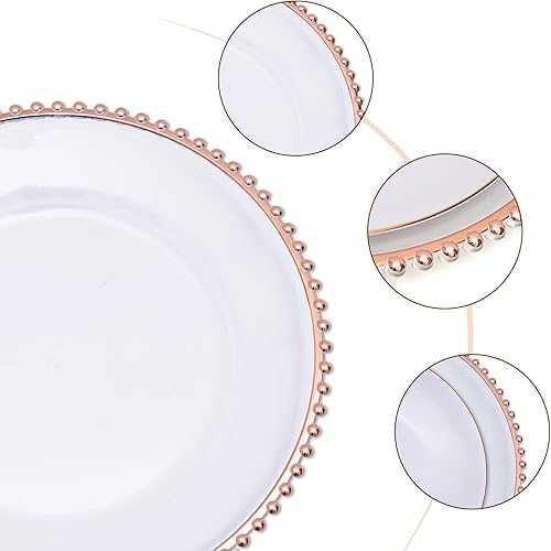 Miniatura 6 de Platos de acrílico con cuentas de oro rosa de 13 pulgadas, juego de 10 platos de mesa redonda para decoración de cenas, bodas, fiestas, eventos