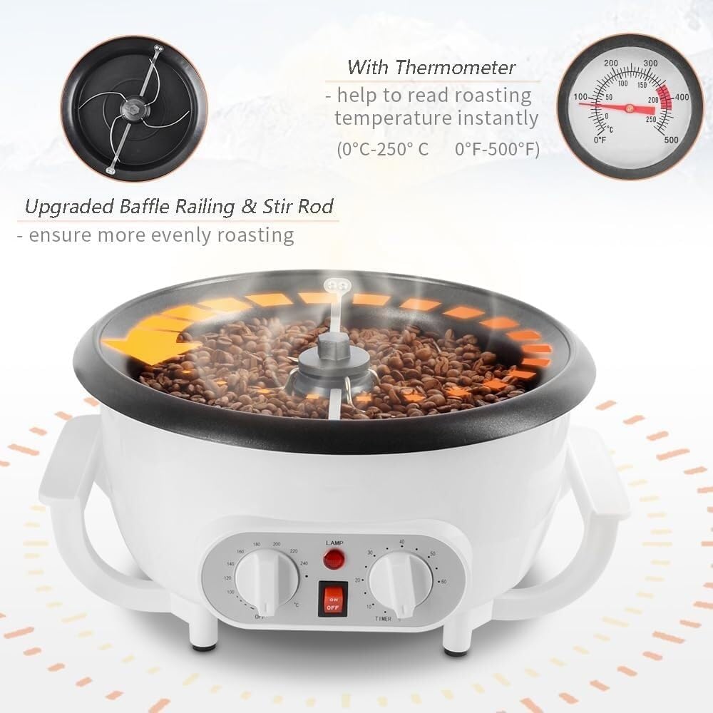 Torréfacteur électrique à Grains de café, poêle antiadhésive multifonctionnelle de 1200 W, torréfacteur de 750 g pour Un Usage Domestique, thermomètre + minuterie + réglage de la température,