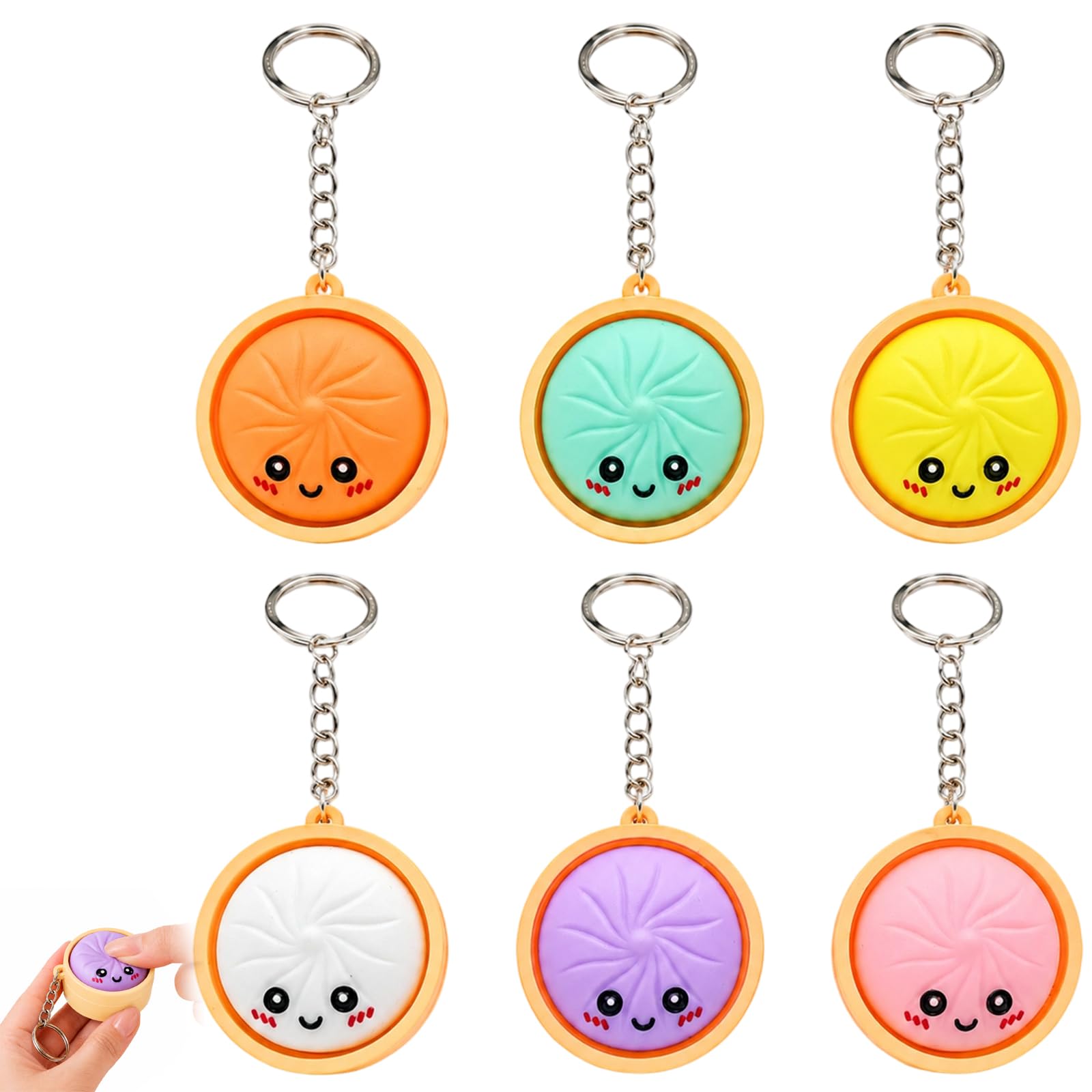 6Pcs Keyboard Fidget, Portable Mini Keychain Accessories in Dumpling Shape, Random Colours, Great for Quiet Moments, Focus Support and Everyday Use