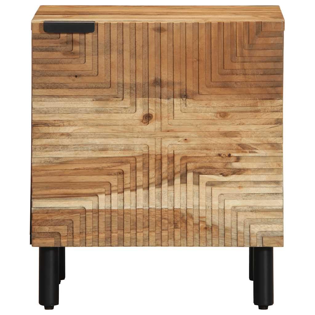 Comodino 40 x 33 x 46 cm, legno massiccio di acacia con parte anteriore CNC, design moderno, per camera da letto, soggiorno, corridoio