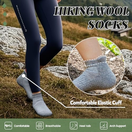 Merino Wool Ankle Hiking Socks For Men & Women No Show Running Athletic Support Thick Cushioned Breathable Socks 6 Pairs3