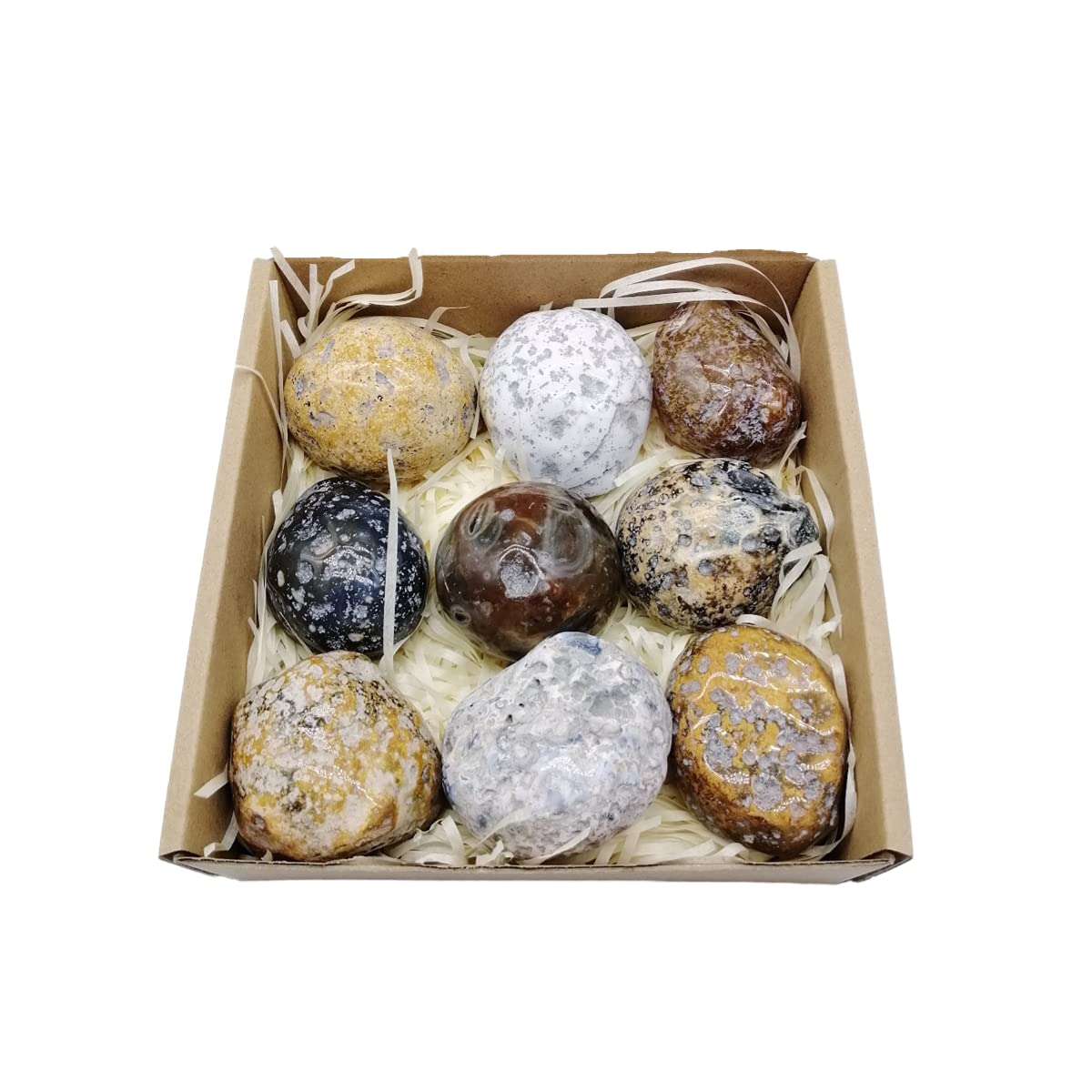 Brazilian Agate Rough Rock 9Pcs Small Health Stress Exercise Massage Balls Healing Crystal Stone for Tumbling Specimen Collection Ornaments 2-3Lbs