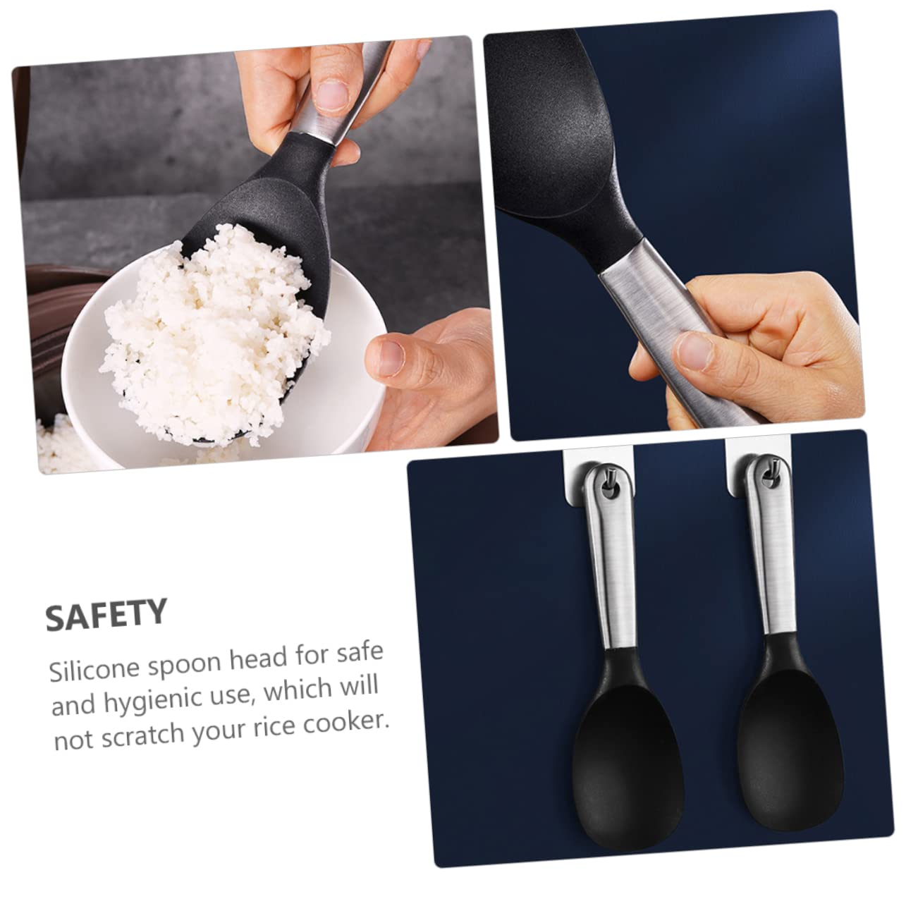 ABOOFAN 1Pc Silicone Rice Serving Spoon Long Handle Rice Paddle for Cooking Serving Non Scratch Design for Cookers Easy to Clean Kitchen Utensil with Hanging for Home Restaurant Use