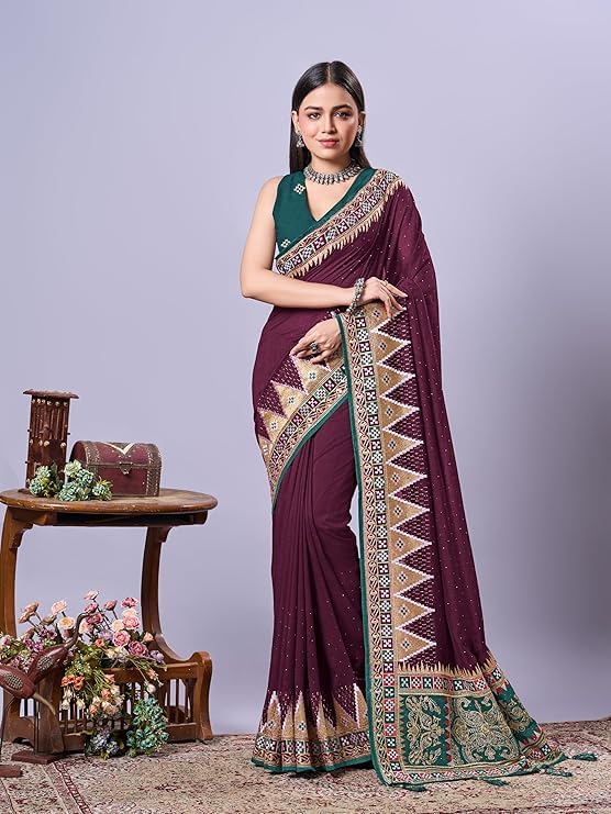 Image of Jaanvi fashion Women's Pasapalli Design Sambalpuri Silk Saree with Swarovski Work & Blouse Piece