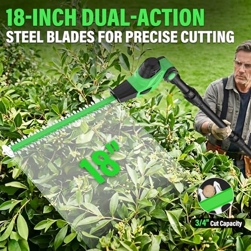 Image of SOYUS Pole Hedge Trimmer Cordless, 18-inch Electric Hedge Trimmer with Extension Pole, 16-Foot Max Reach, Multi-Angle, 2 * 2.0Ah Batteries and Charger Included
