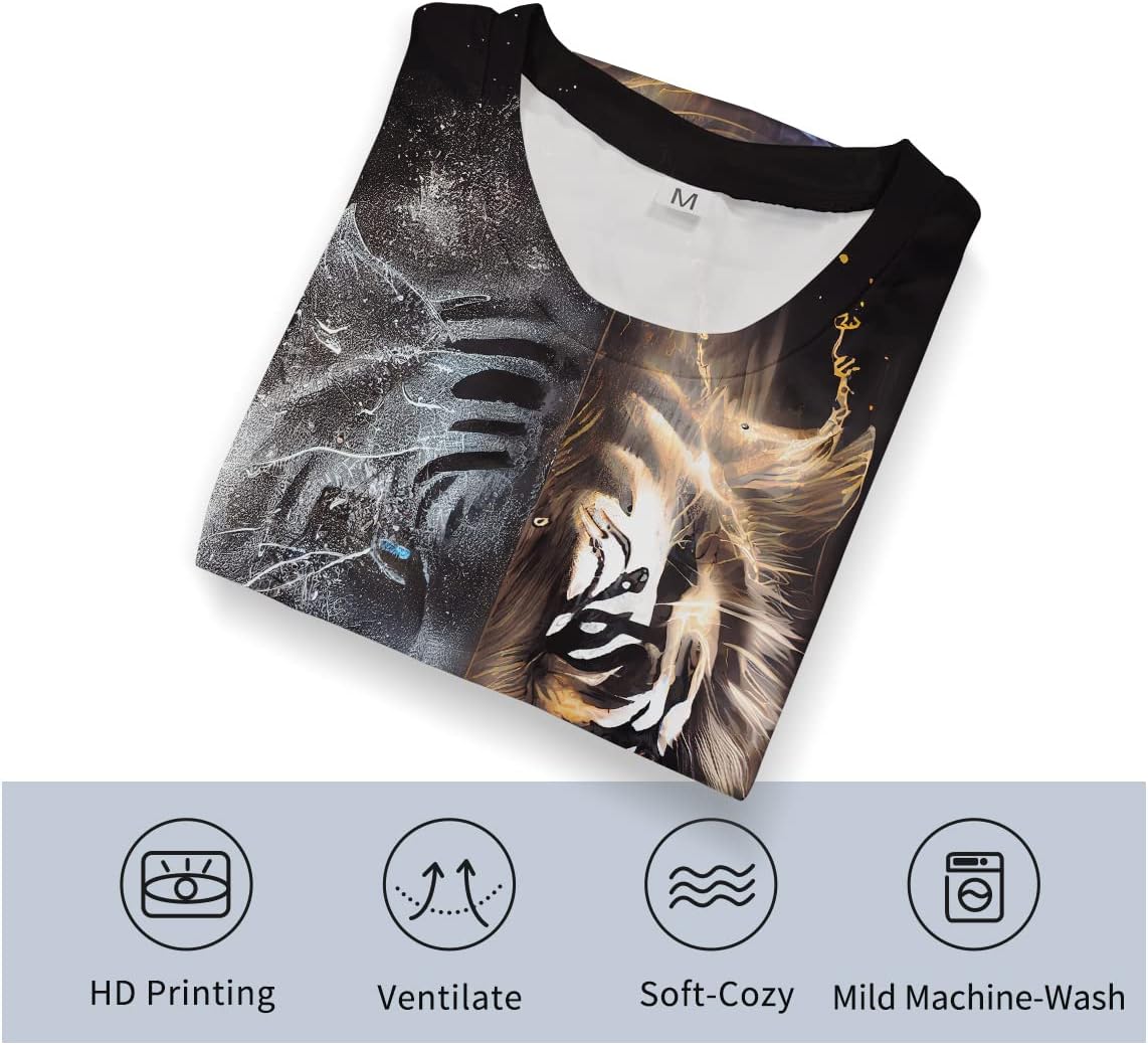 TiwBski Casual Lion Tiger Wolf Print T-Shirts for Men Novelty Animal Graphic Shirt with Short Sleeve - Image 4