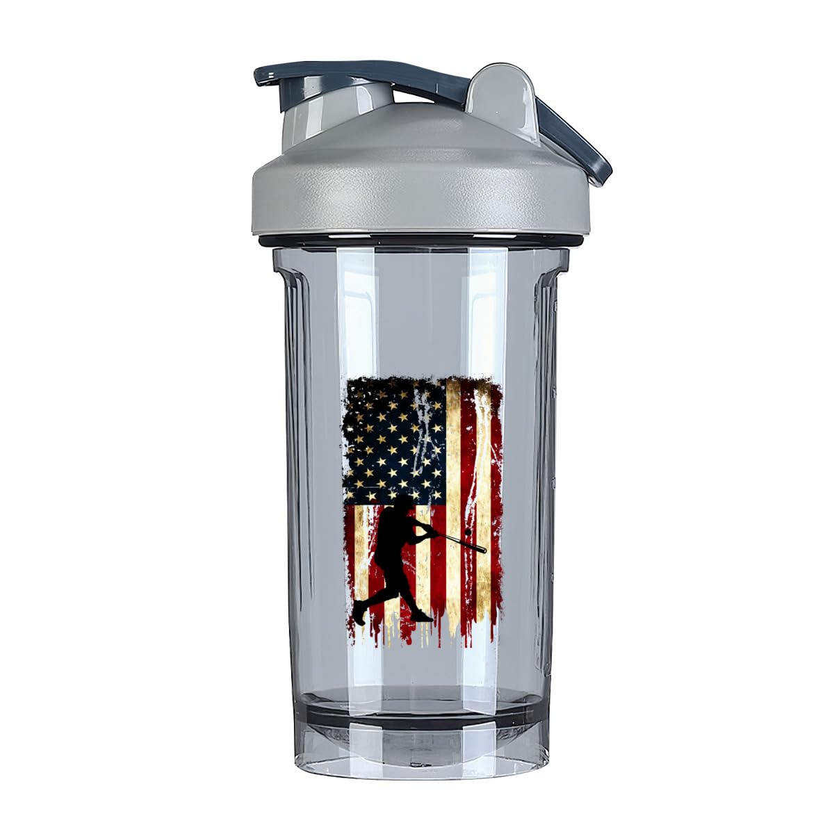America Flag Patriotic Baseball Player-1 18 Ounce Shaker Bottle Drink Mixer Leak-proof Pre Workout Protein Shakes Meal Replacement Shakes Bottles 500ML/18 Oz Gray