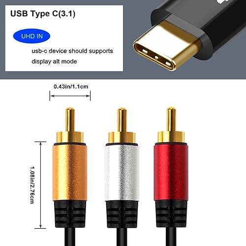 Miniatura 6 de Adaptador USB C a RCA de 10 pies 1080P, convertidor activo tipo C a RCA, macho USB C a 3 salidas RCA, cable adattatore de video para laptop,