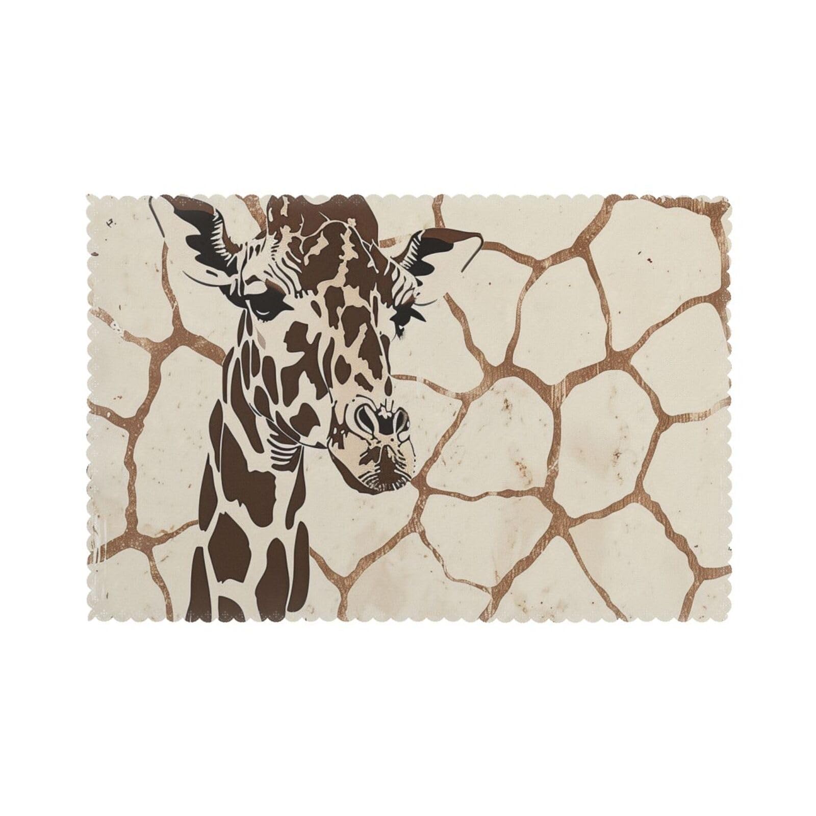 Giraffe Print Printed Placemat Heat Resistant Place Mats Set of 6 PCS Washable Kitchen Table Mats, 12x18 Inch