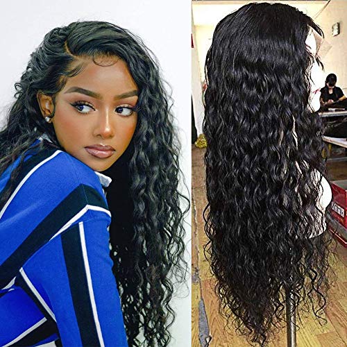 Reaktack 9A Water Wave Human Hair Lace Front Wigs 180% Density 13X4 Brazilian Wet and Wavy Virgin Human Hair Lace Frontal Wigs Pre Plucked with Baby Hair(20 Inch)