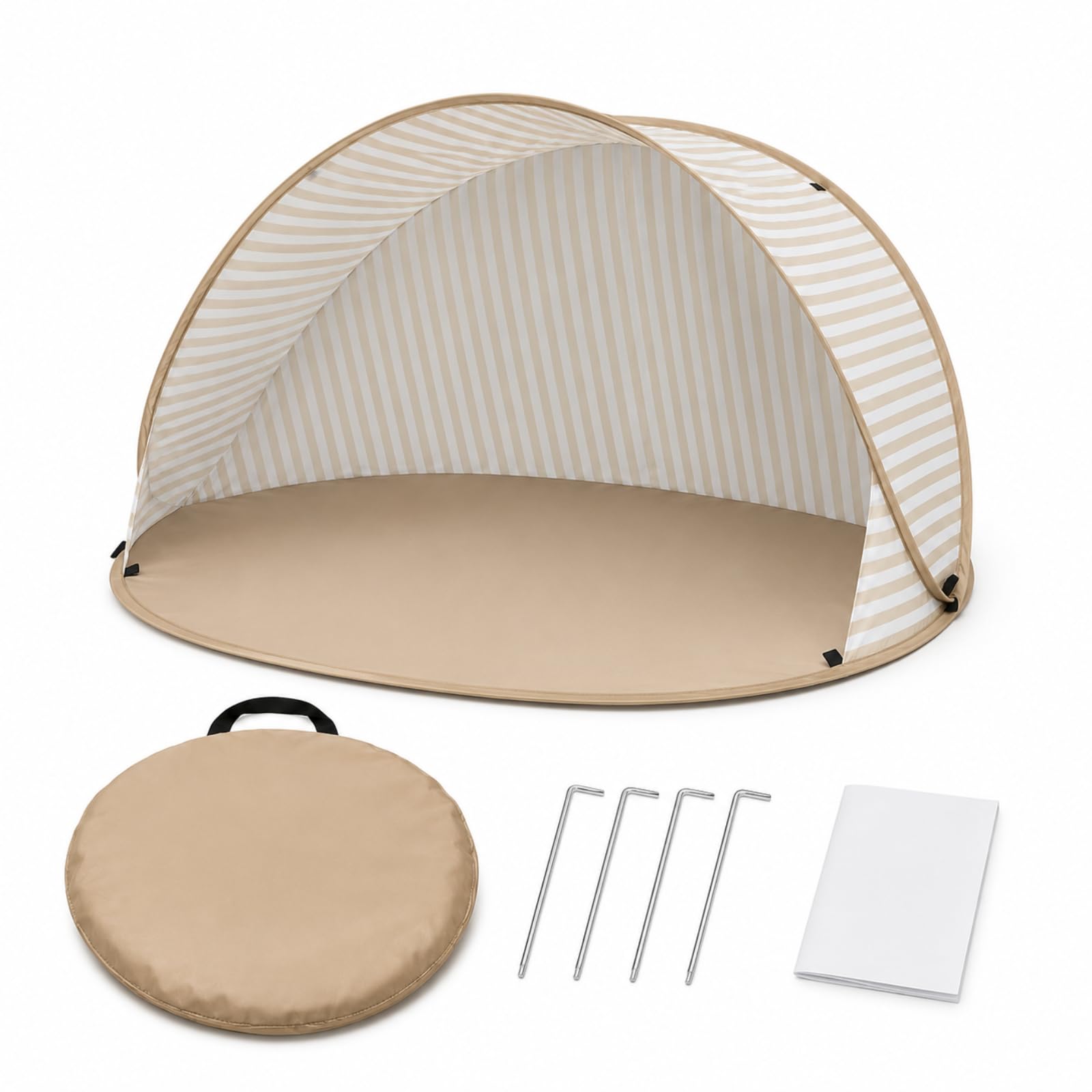 Pop Up Baby Beach Tent, Portable Sun Shelter for Kids & Family, Foldable Outdoor Shade with Carry Bag, Ground Stakes & Instruction Manual, Small Open Front/Large Zipper Mesh Door