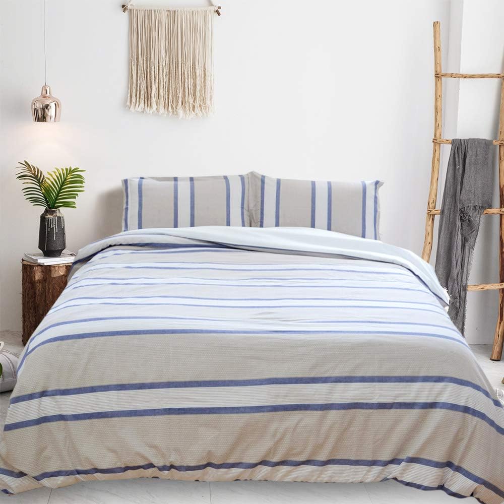 🔥 Hot Deals Merryfeel Cotton Duvet Cover Set King,100% Cotton Yarn Dyed Textured Stripe Duvet Cover Set ,3 Pieces Bedding Set (1 Duvet Cover 104x90 with 2 Pillowshams)