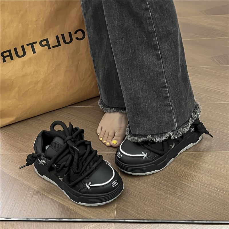 Women's Light Blue & White Chunky Platform Sneakers - Breathable Mesh Lining, Anti-Slip PU Sole, Trendy Low-Top Design, Versatile Casual & Sport Shoes, Sporty Footwear3