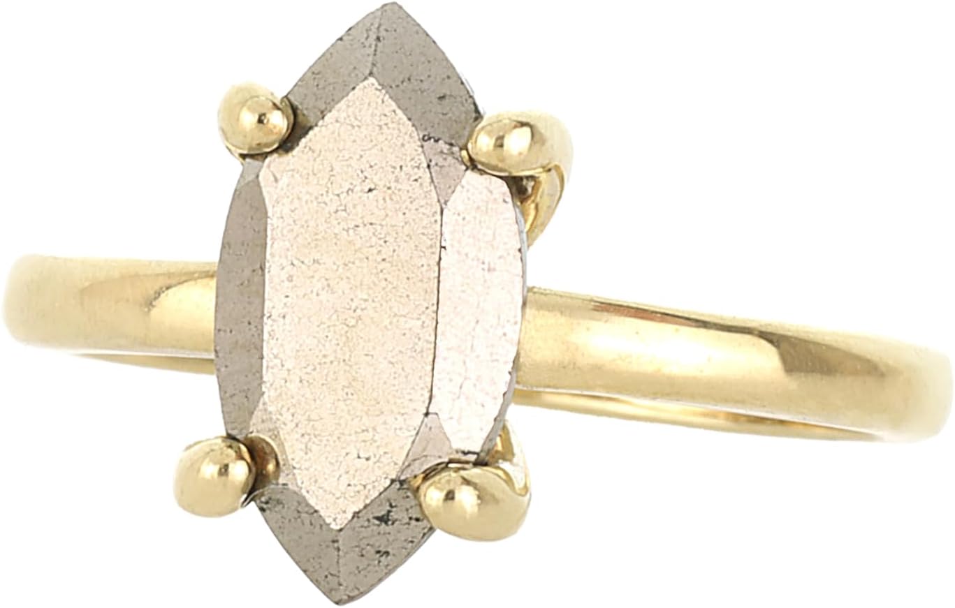 Delicate Iron Pyrite Ring - Artisan Natural Stone, Custom Dainty, Unique Celebration Jewelry - Handmade with Engravable Band - Choose Size and Material