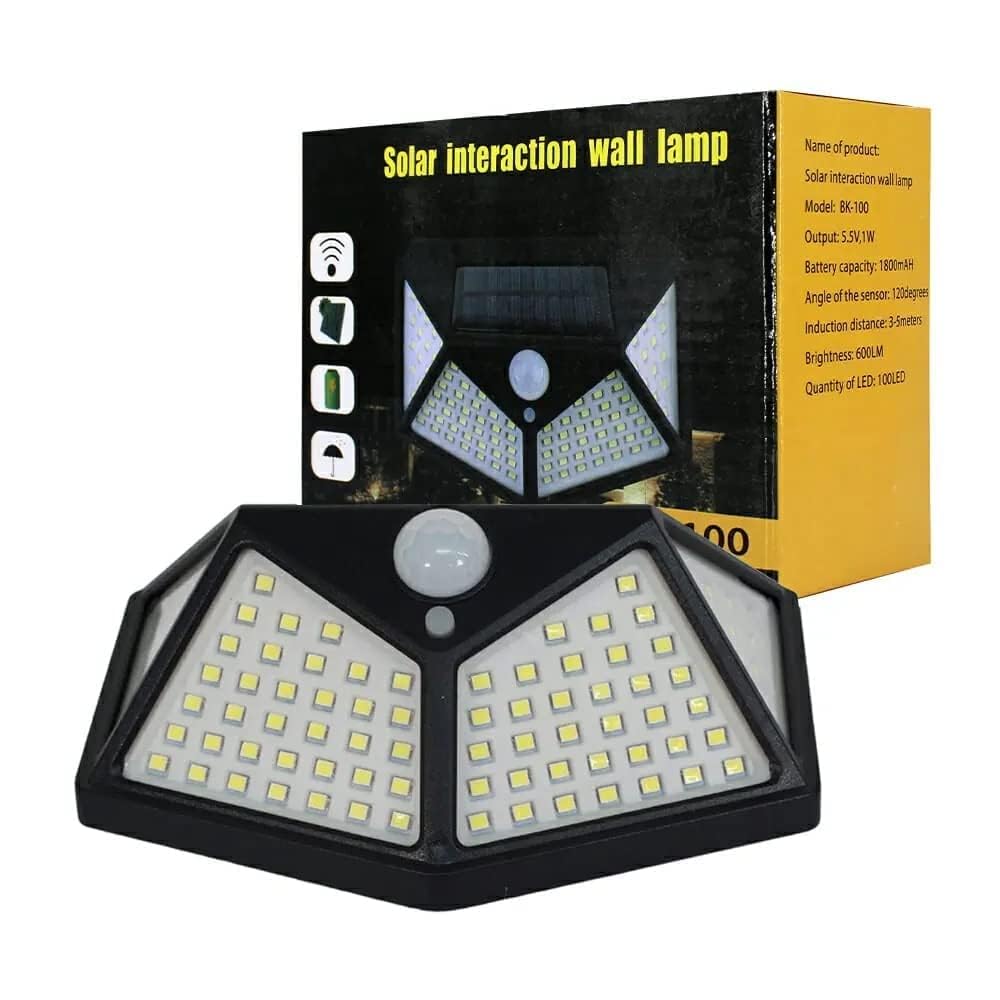 TECH TRENDS 100-LED Motion Sensor Waterproof Wireless Led Solar Interaction Wall Lamp Black Outdoor Lights-image-46