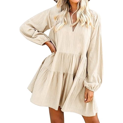 FANCYINN Cute Shift Tunic Dress Ruffle Swing Babydoll Juniors Mini Ruffle Dress with Pockets