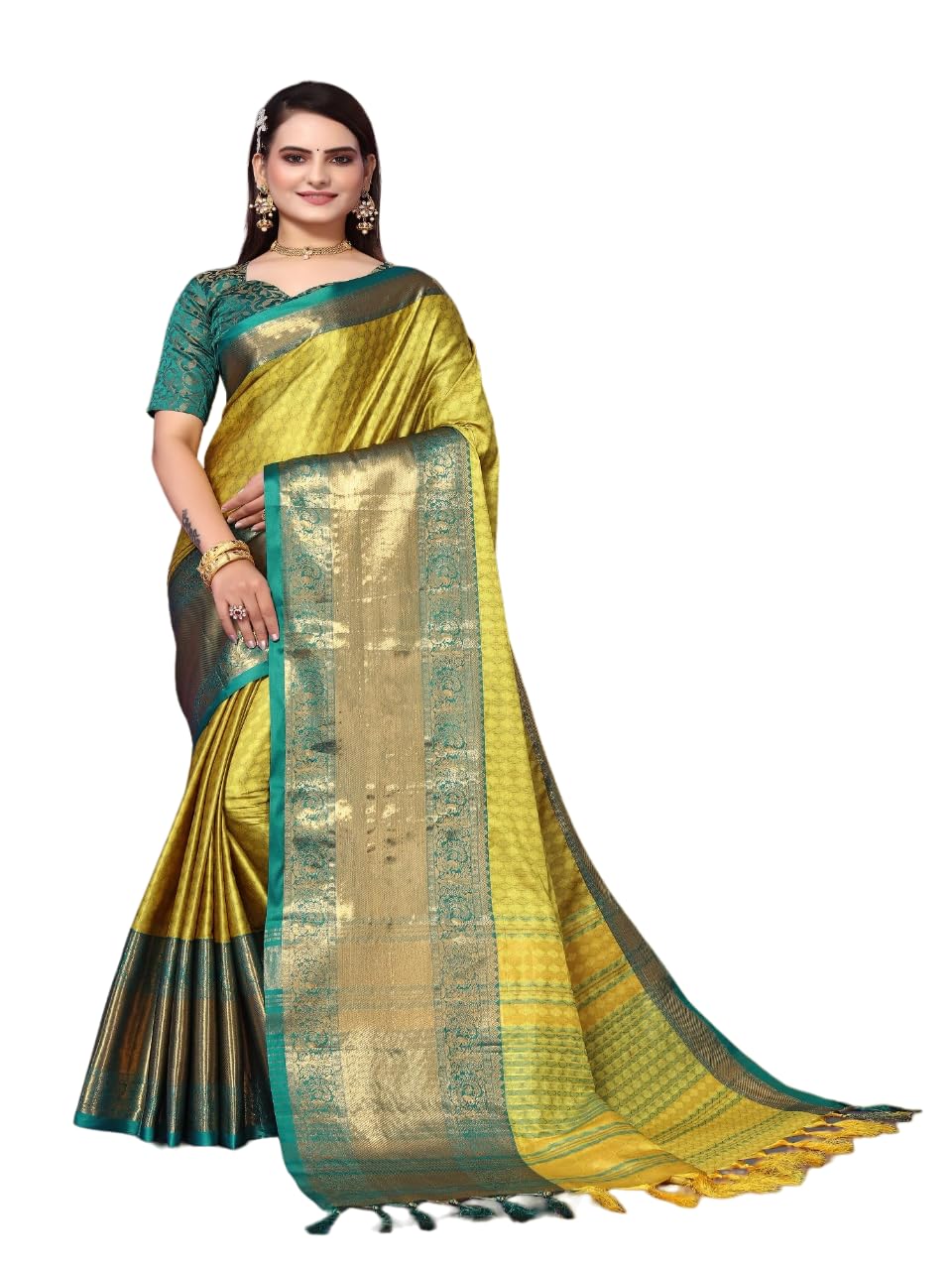 JULEE Women's Lichi Silk Jacquard Saree 3002 Chavi Mahendi