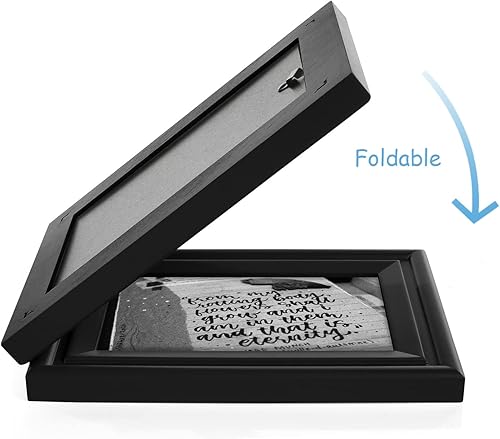 Miniatura 9 de Marco de fotos plegable de 4 x 6 pulgadas con bisagras horizontales en madera de pino negro con vidrio real para mesa X2-HEI-2H46
