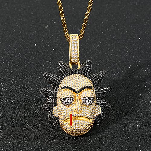 Rick Pendant Necklace Character Micro-encrusted Zircon Hip Hop Crazy Rick Chain Necklace4