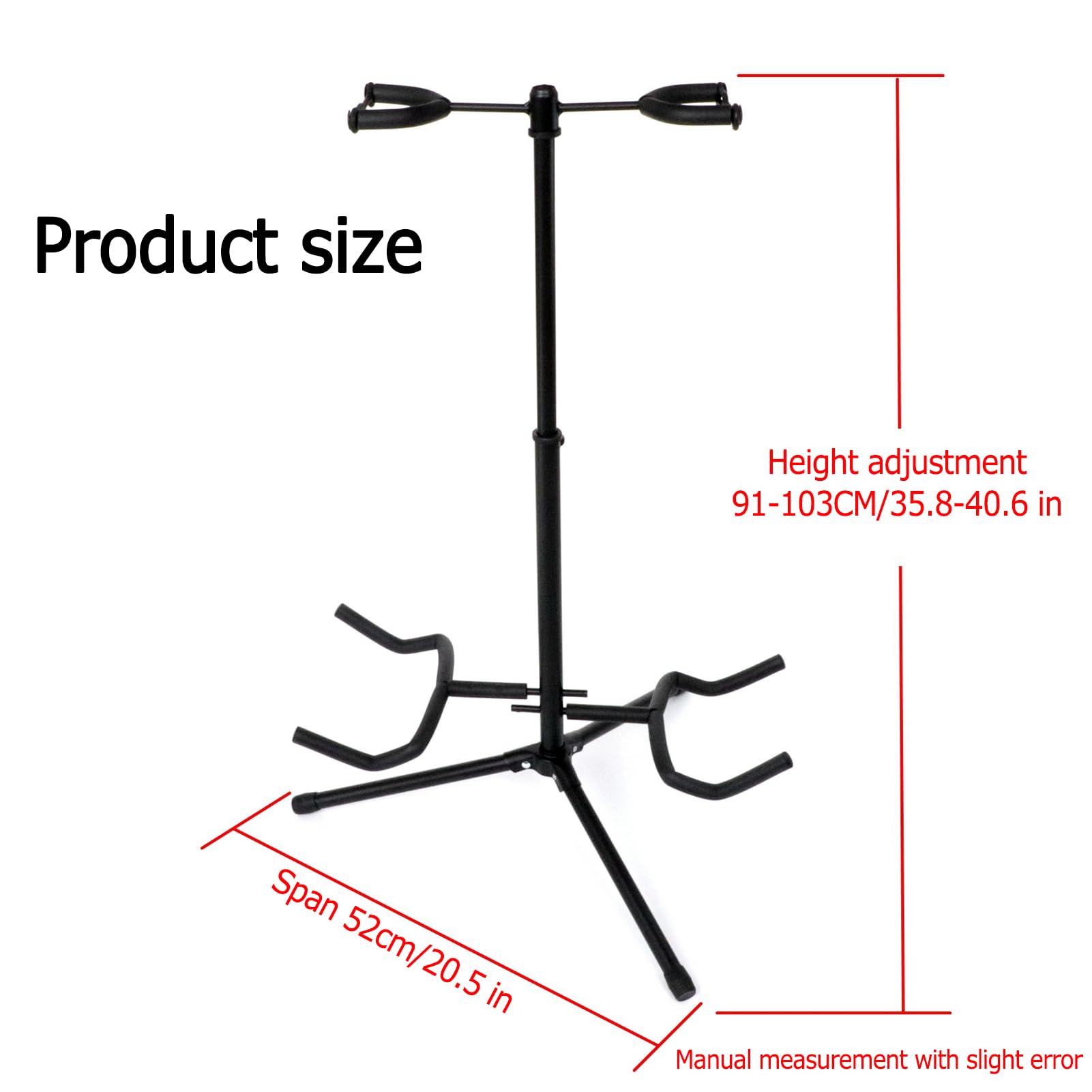 Buhelyc Soporte De Guitarra Plegable, Soporte Guitarra Suelo para El Soporte del Trípode, para Tres Guitarras, La Altura Es Ajustable, para Espectáculo Escénico, Fácil De Instalar, Negro