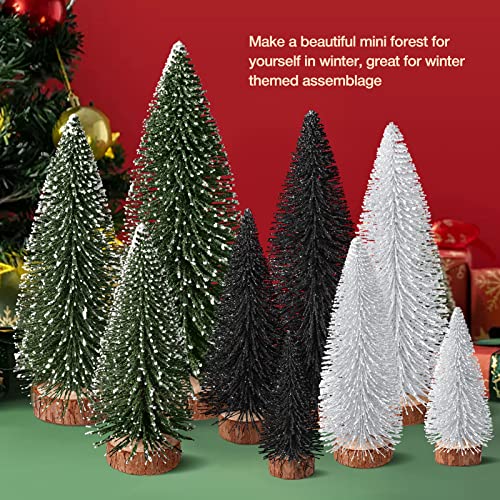 9Pcs Mini Christmas Trees Christmas Decor Artificial Christmas Decorations With 4 Sizes, Christmas Tree Bottle Brush Trees Christmas Table Decorations (Green Silver Black) #TOP3