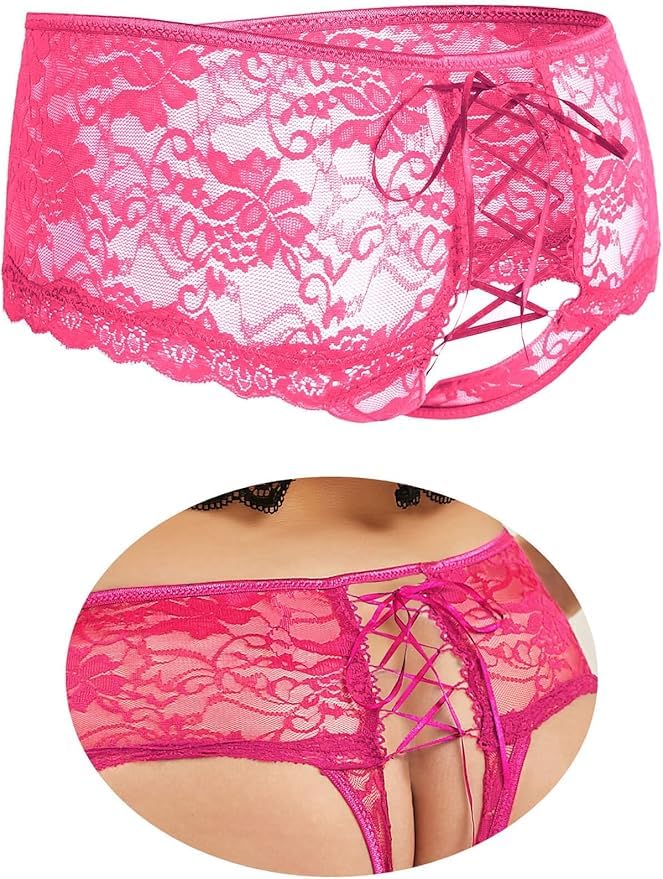 Französische Unterhosen für Damen in Übergröße, durchsichtige Spitzen-Unterwäsche, Tangas, weiche, dehnbare, überkreuzte Schnürung, durchsichtige Hipster-Slips, sexy Höschen, hinten ausgehöhlte Slips,