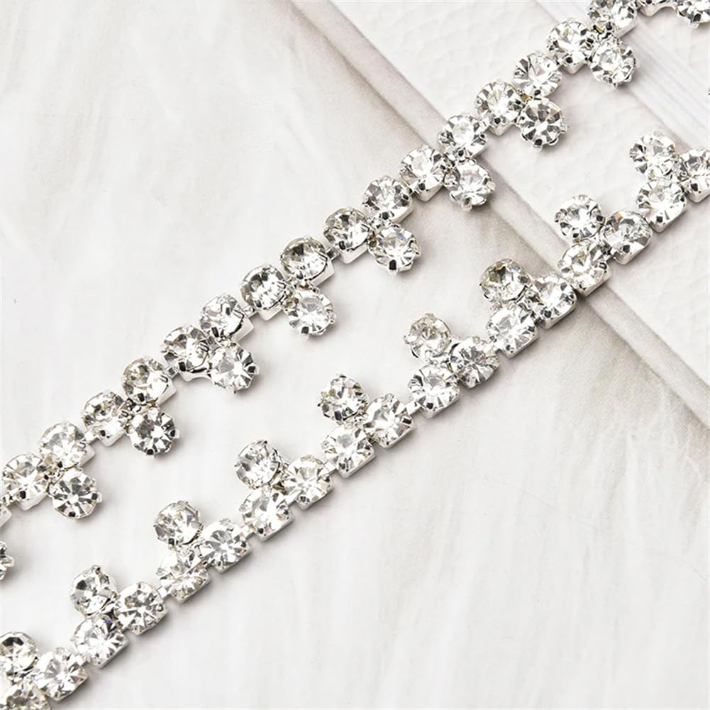 Ruban strass argenté haut de gamme en T pour finitions haute couture