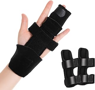 Fanwer 2 Finger Splint, Adjustable Length Finger Support for Two Finger, Knuckle Straightening Immobilizer Broken Finger, Arthritis, Mallet Sprains, Tendonitis, Black