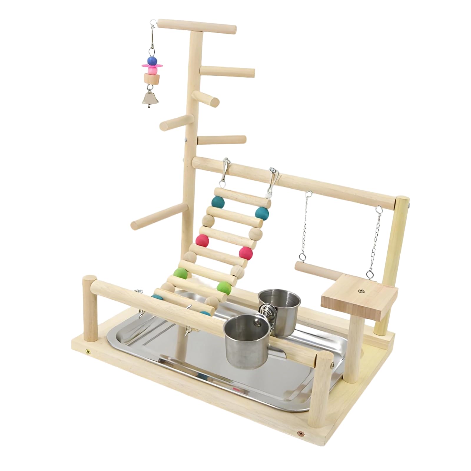 Papageien-Spielständer mit Leiter und Schaukel, Naturholz, 26 cm breit