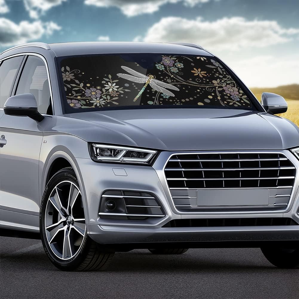 Dragonfly and Flower Car Sun Shade