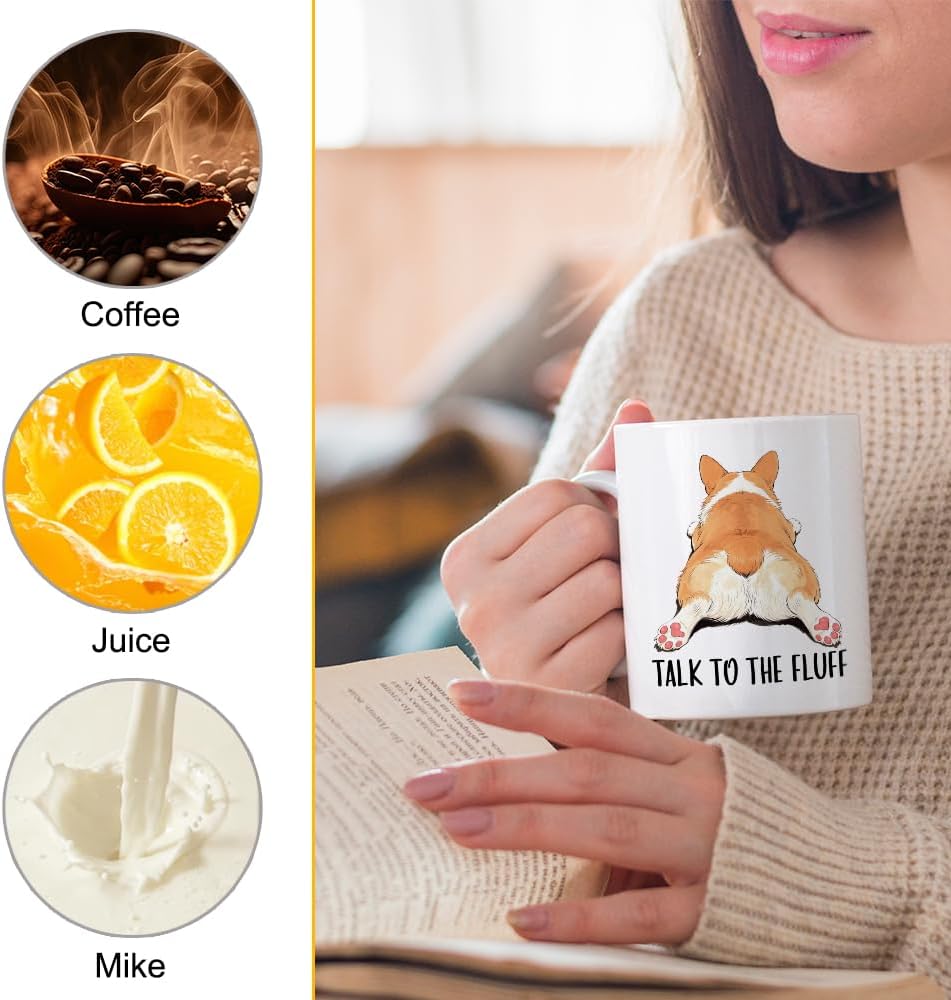 XQLZY Talk To The Fluff Coffee Mug, Funny Dog Lover Cup, Cute Corgi Butt Mug Gifts for Men Woman Mom Aunt Grandmother Friend, Corgi Lover Gifts for Woman Dad Mom Owner Pet Lover Sister BFF - Image 3