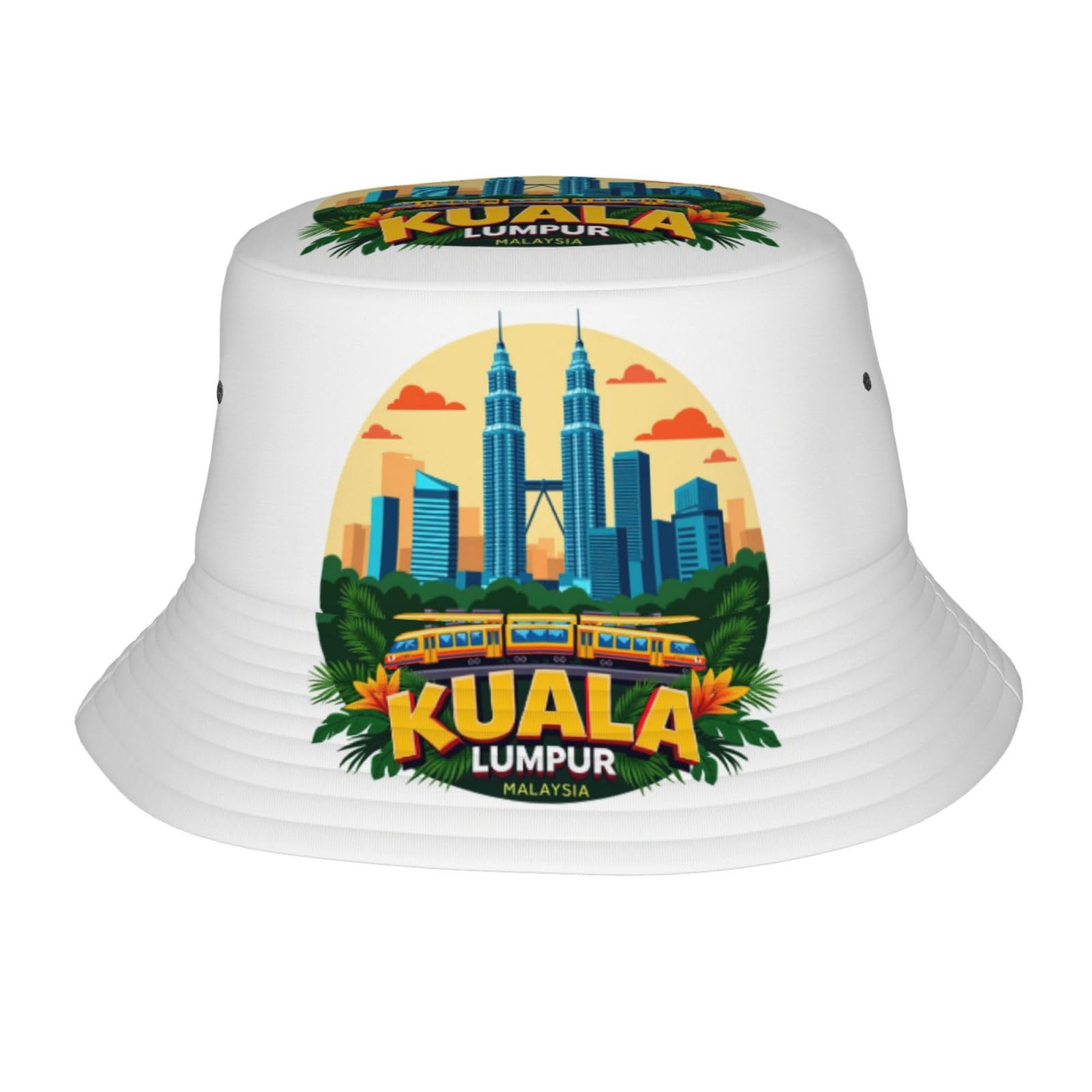 Duwaa Unisex Black Kuala Lumpur Cityscape Print Bucket Hat, Foldable Summer Travel Beach Sun Hat,Outdoor Cap, Wide-Brim Hat For Men Women