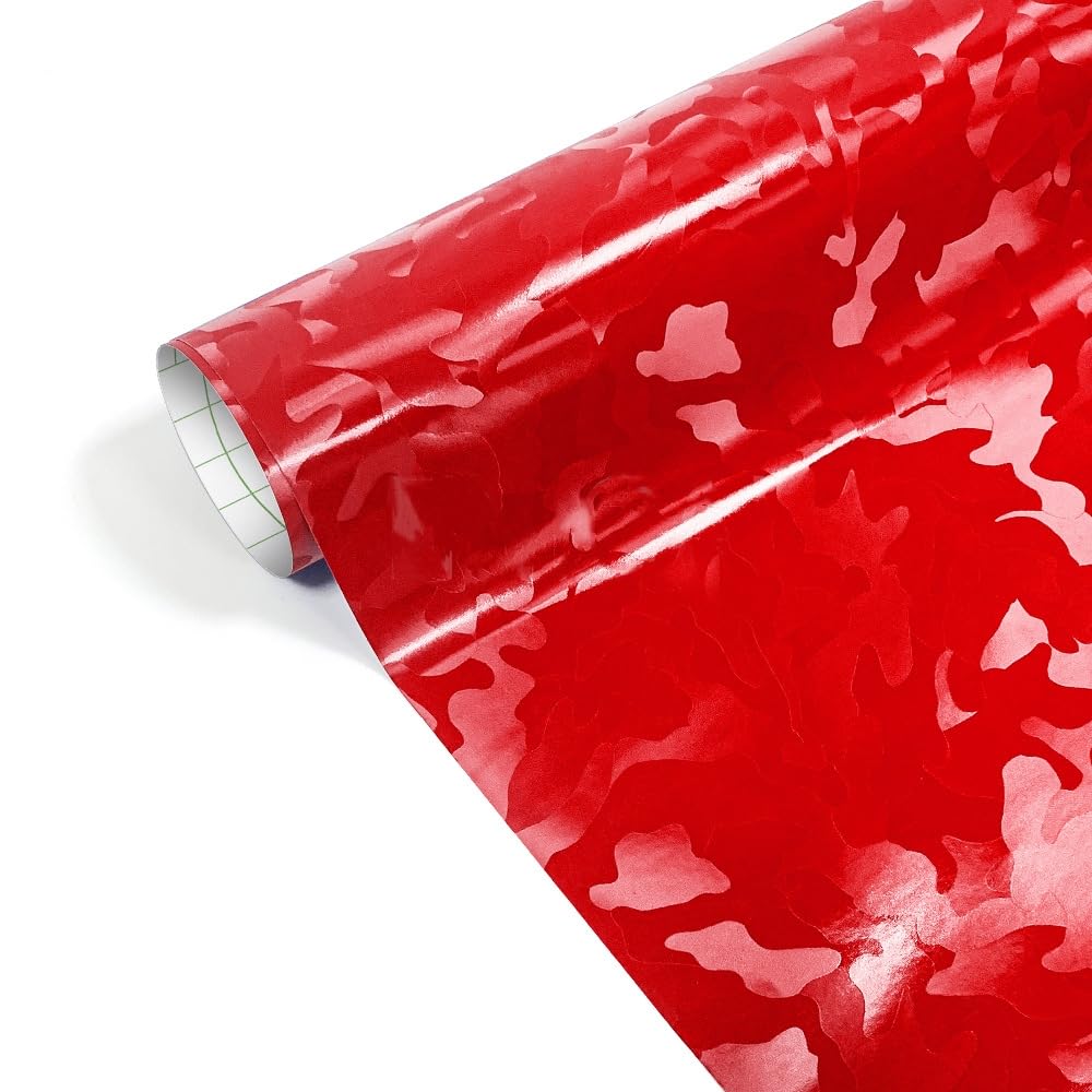 CompraFunCar Wrapping Film, Adhesive Film for Cars, Camouflage Vinyl, Carbon Film Car Stickers Without Air Bubbles, Wrapping Film for Decorating Cars/Motorcycles/Bikes (Red, 30 x 150 cm)