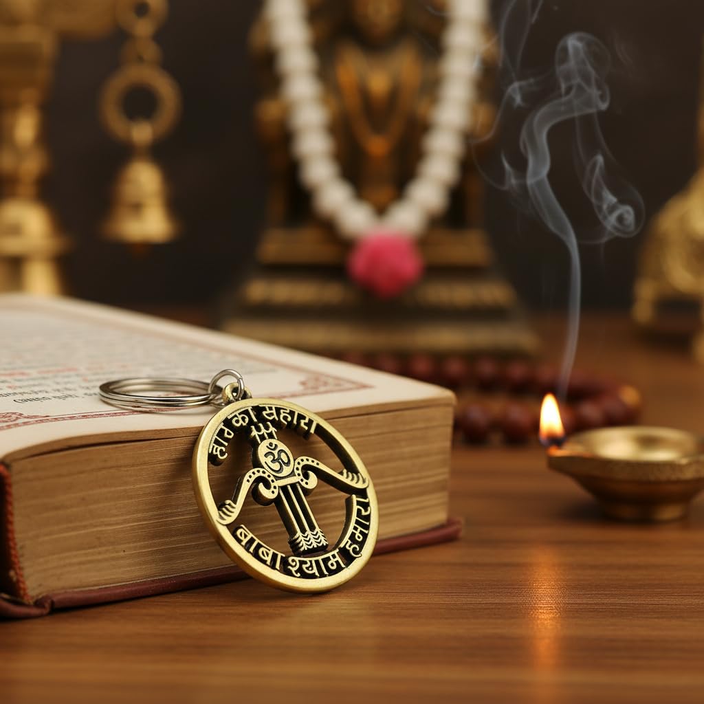 Hare Ka Sahara Baba Shyam Hamara Bronze Metal Keychain for Car Bike Bag Religious Key Holder-image-39