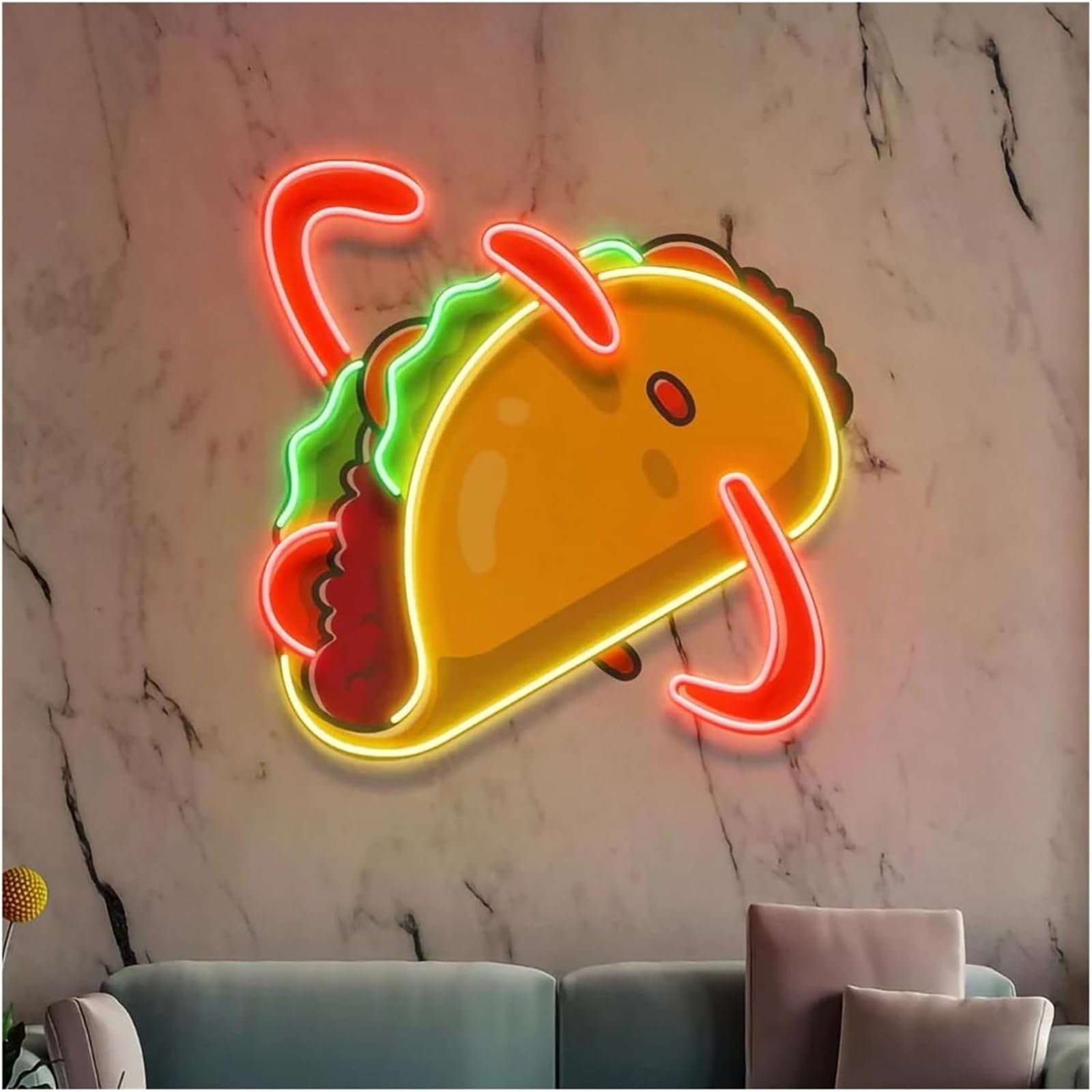 Luci al neon Lampada al neon con scritta "Taco" dall'atmosfera rilassante, alimentata da stampa UV, adatta alle luci(65cmx65cm)