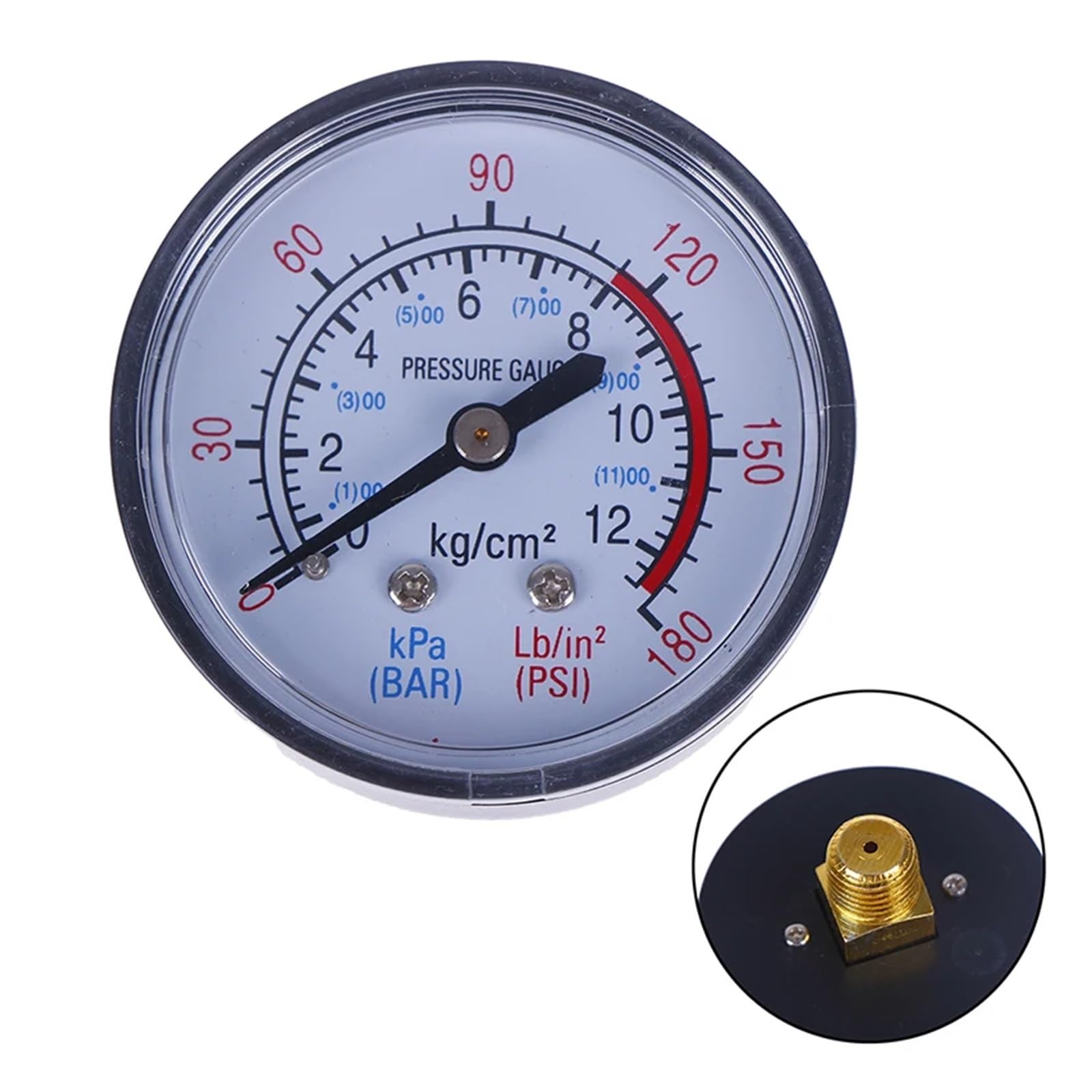 Manometro, Manometro for Pressione Aria Doppia Scala 0-180 PSI 0-12 Bar 40 mm 1/4 di Pollice BSP Filettatura Nero