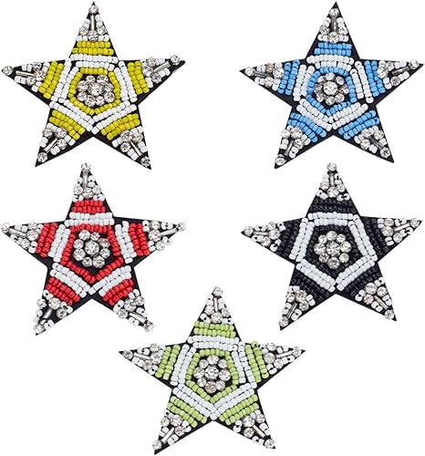 BEUNITONE 5 parches de estrellas de diamantes de imitación para ropa para coser en parches de estrellas con cuentas de diamantes de imitación de