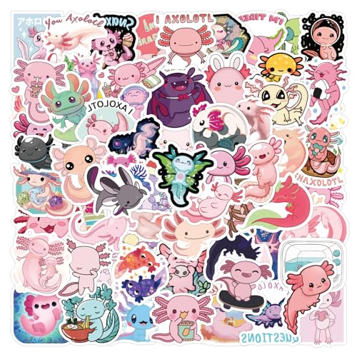 110pcs Axolotl Stickers Pack - Cute Cartoon Animal Vinyl Laptop Water Bottles Luggage Journaling& Classroom Prizes for Kids Teens Adults (Pink)