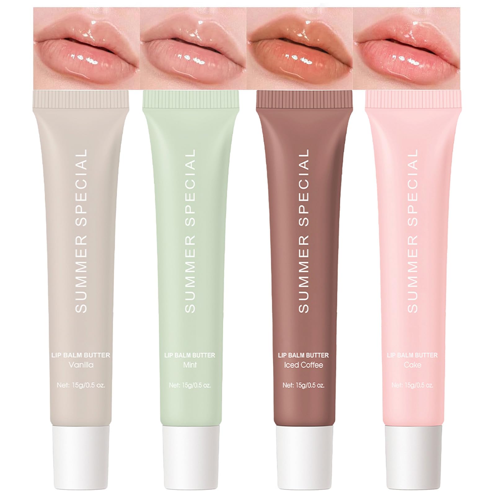 CHIFURE Summer Lip Butter Balm,Nourishing Lip Gloss Balm Set,Long-lasting Non-Sticky Lip Care with Natural Ingredients,Shea & Olive Butter,Soothes Softens Dry Lips,0.5 Oz(4pcs)