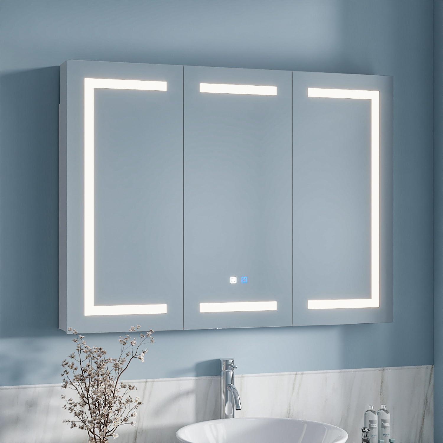 Lovinouse Bathroom Medicine Cabinet,47" Bathroom Mirrors for Over Sink with Storage,LED Lights,Large Wall Mounted Mirrored Medicine Cabinets w/Adjustable Shelves,White