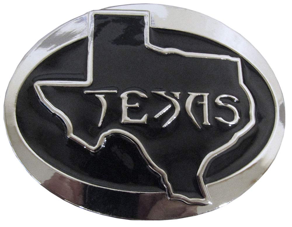 AES State of Texas Black Map Oval Metal Belt Buckle