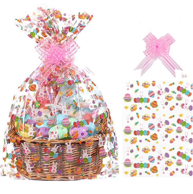 shareluck 100ft Easter Cellophane Wrap - Easter Cello Wrapping paper for Gift Baskets, Treat-Bunny & Eggs Cellophane. (100ft Long x 16” Wide)